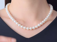 テリ評価85点・ 優しいオフホワイト、最高級の艶やかさ / 越物花珠アコヤ真珠ネックレス 8.0-8.5mm